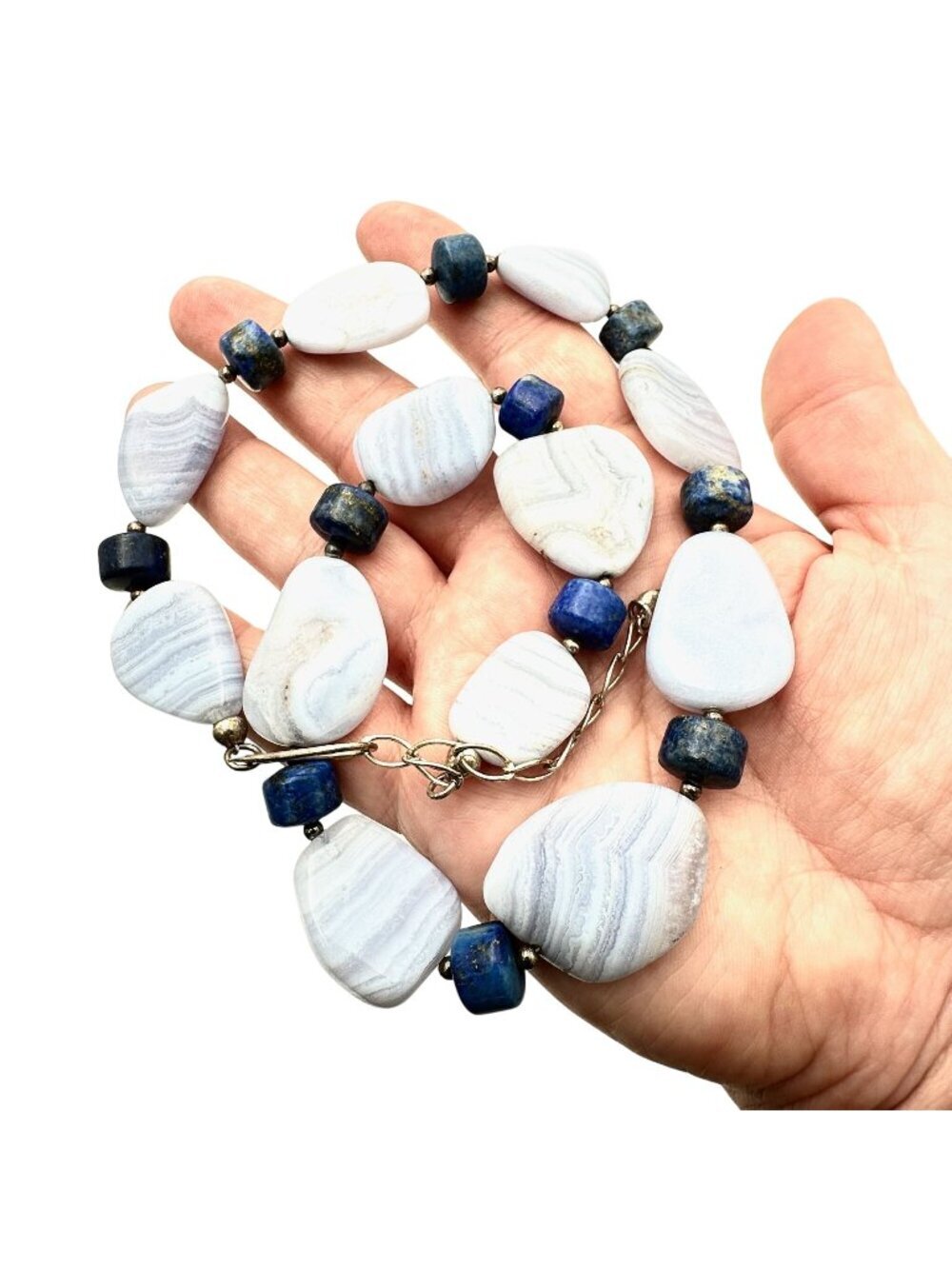 Jay King Mine Finds DTR Necklace Blue Lace Agate Lapis Lazuli Sterling Silver
